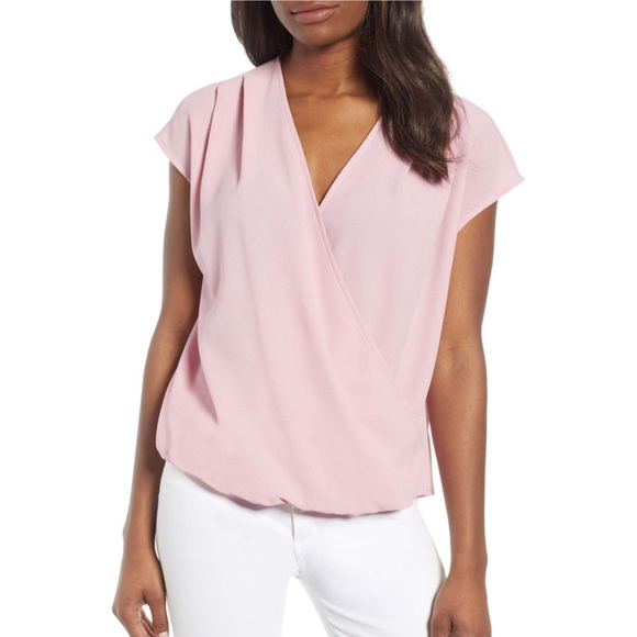 Gibson Ruthie Ridley Split Neck Sleeveless Office Crepe Blouse Pink Petite Small - Picture 1 of 8